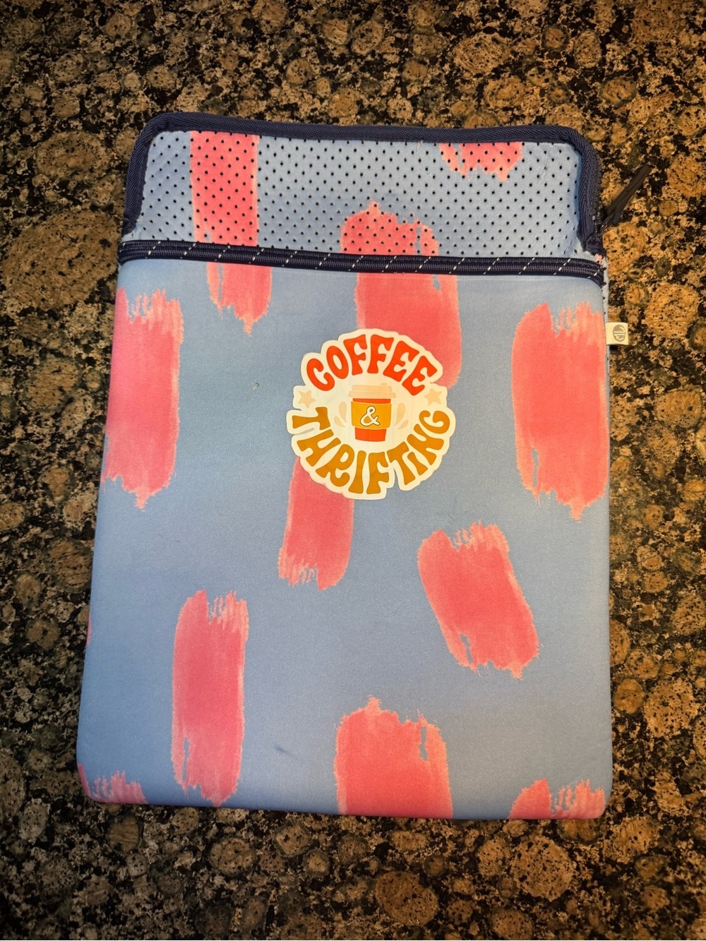 Marleylilly personalized neoprene laptop sleeve with 'Coffee & Thrifting' Patch